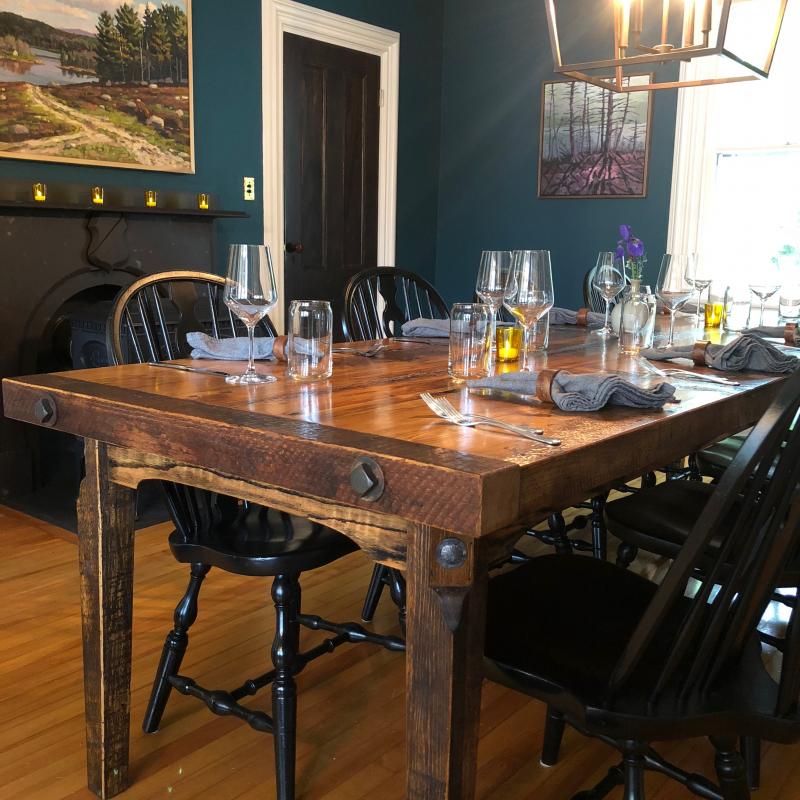 A locally made farm table occupies a portion of the dining room. The table was crafted by Wes Reddick who will build tables for the entire establishment. (Photo courtesy of THE HICHBORN)