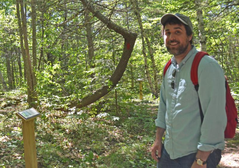 Merryspring’s Nature Center’s Program Director Brett Willard in the Kitty Todd Arboretum, whose grand reopening takes place June 23 at 10 a.m. (Photo by Lynda Clancy)