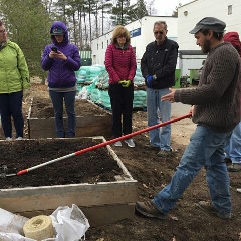 Steve Rodrigue gives a demonstration in conjunction with Portland’s Garbage to Garden. (Photo courtesy of Maine Raised Gardens)