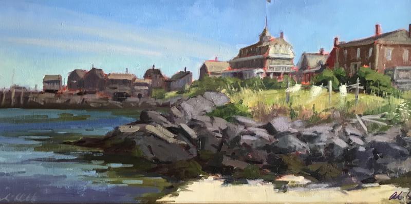 "Monhegan Skyline", Oil on Canvas, 12 x 24, Alison Hill. (Photo courtesy of Camden Falls Gallery)