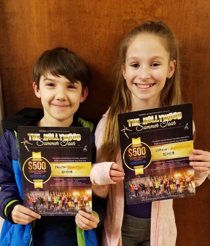 Preston Henderson and Lorelei Rademacher showing their scholarships. (Photo courtesy of Gretchen Henderson)