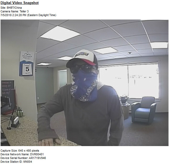 Maine State Police are following up on leads, and asking the public to keep an eye out for a white male who is approximately 5’3 with a slender build following a robbery at Bar Harbor Bank and Trust in China. (Photo courtesy of the Maine State Police)