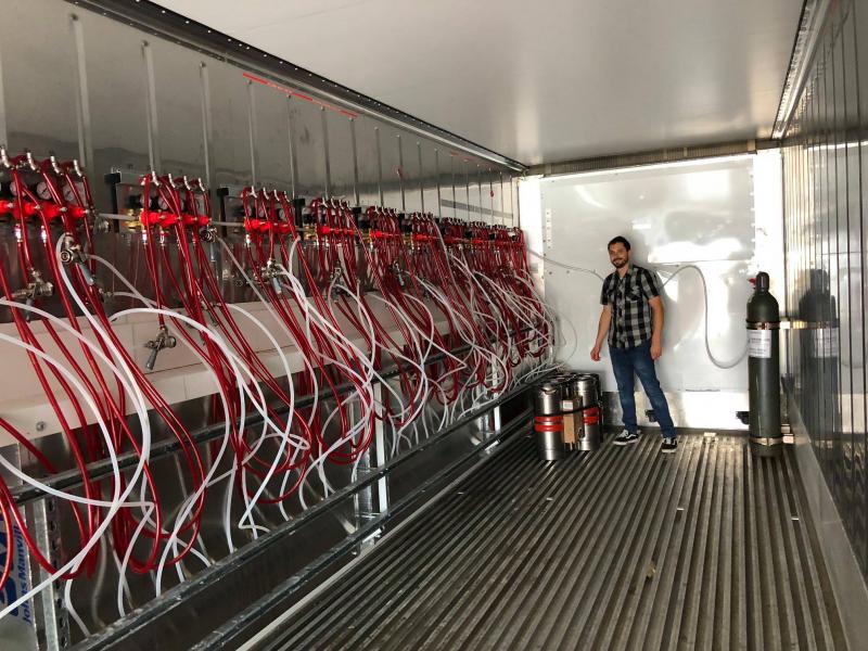 Hidden Cove Brewing Company's Kevin claiming rights to the first brewery in Maine to drop their kegs in! (Check out all the beer lines on the left - each line has its own regulator to ensure the beer pours perfectly).