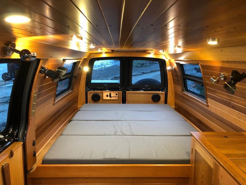 A view of the setup inside Jinx, a GMC cargo van. (Photo courtesy of Eli Ellis/ AWOL Adventure Rigs)