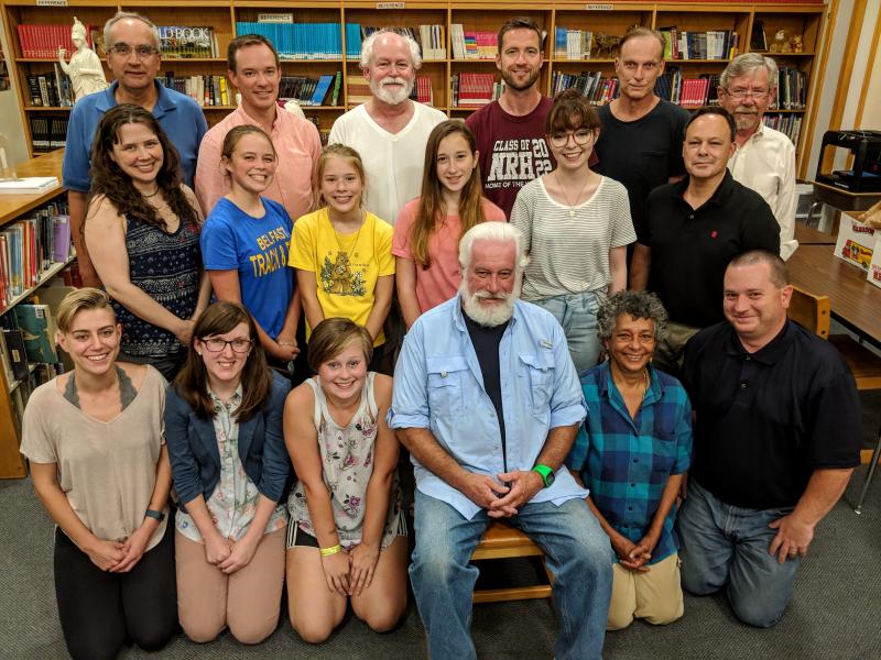 Cast of The Crucible (some members missing)
Bottom LtoR: Leah Bannister, Lisa Hudson, Annabelle Lisa, Denn Harrington, Ivy Lobato, Scott Cournoyer
Middle L to R: Danielle Bannister, Erin Hayes, Marina Bannister, Sarah Cournoyer, Emma Bishop, Cory Burns
Top L to R: Jim Tatgenhorst, Bryan Hayes, Jay Holland, Nathan Roach, Eric Sanders, Scott Taylor (Photo courtesy Sarah Joy)
