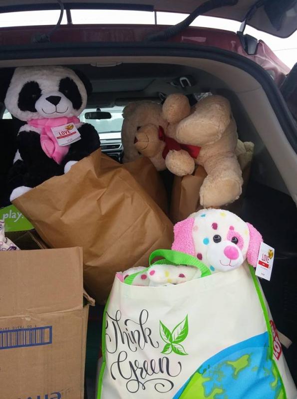 Stuffed animals await transportation to one of the local emergency rooms to be passed out to children. (Courtesy Stefanie McAllister/Facebook)