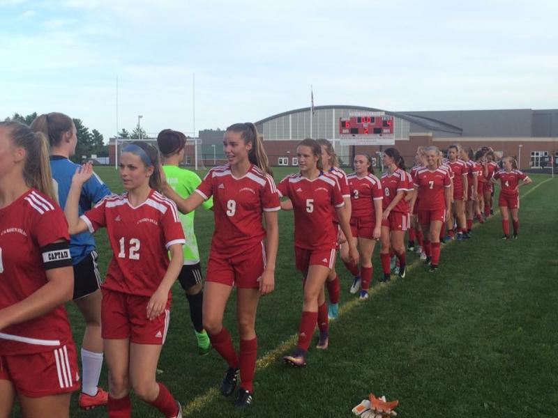 The Camden Hills girls soccer team in a game against Bangor. (Courtesy Steve Alex)