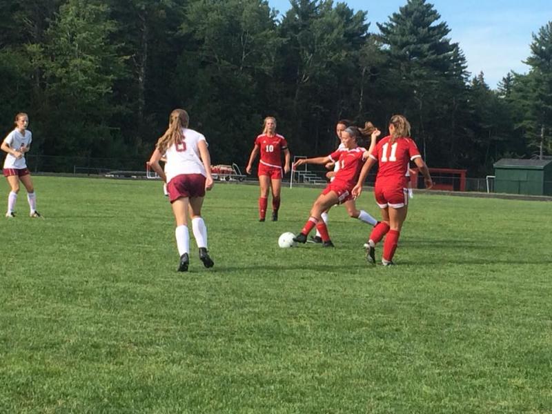The Camden Hills girls soccer team in a game against Bangor. (Courtesy Steve Alex)