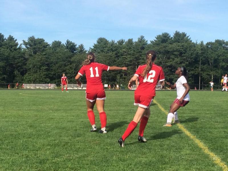 The Camden Hills girls soccer team in a game against Bangor. (Courtesy Steve Alex)