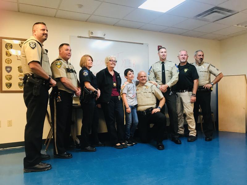 Matthew Elwell, Sheriff Kenneth Mason, Kennebec County Sheriffs Office, Brook Hartshorn, Camden PD, Sheriff Donna Dennison, Knox County Sheriff’s Office, “The Donut Boy” Tyler Carach, Chief Deputy Timothy Carroll, Aaron Beck, Lincoln County Sheriff’s Office, Lt. Reggie Walker and Sgt. Lance Mitchell. (Photo courtesy Stephanie Polky)