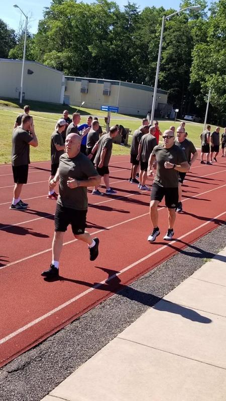 Chief Trundy (closest to camera) competing in a fitness challenge during the second week of the program. (photo courtesy of Chief Deputy Trundy)