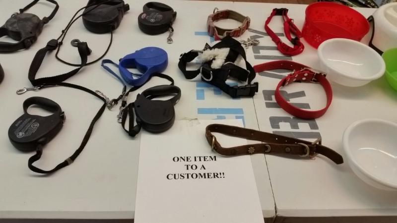 Pet leashes, water bowls and other supplies are also available for clients. (Photo by Sarah Shepherd)