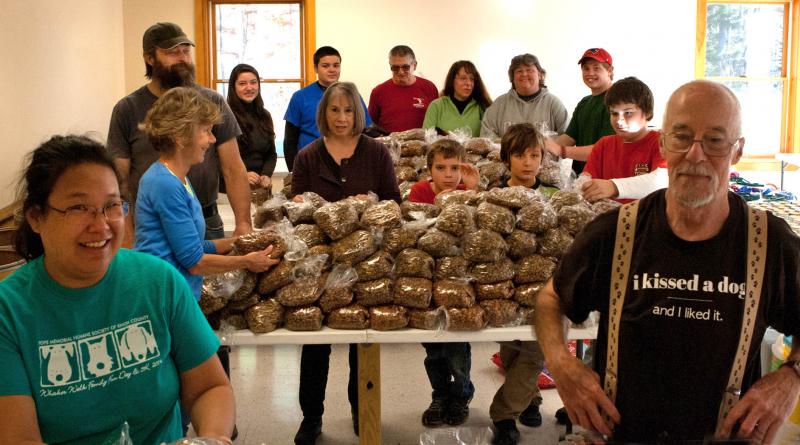 Volunteers at the Penobscot Pet Pantry in Camden gather on the first Thursday of every month to distribute pet food and other supplies to individuals and families who have applied to receive support for their furry family members. (Photo courtesy of the Penobscot Pet Pantry)