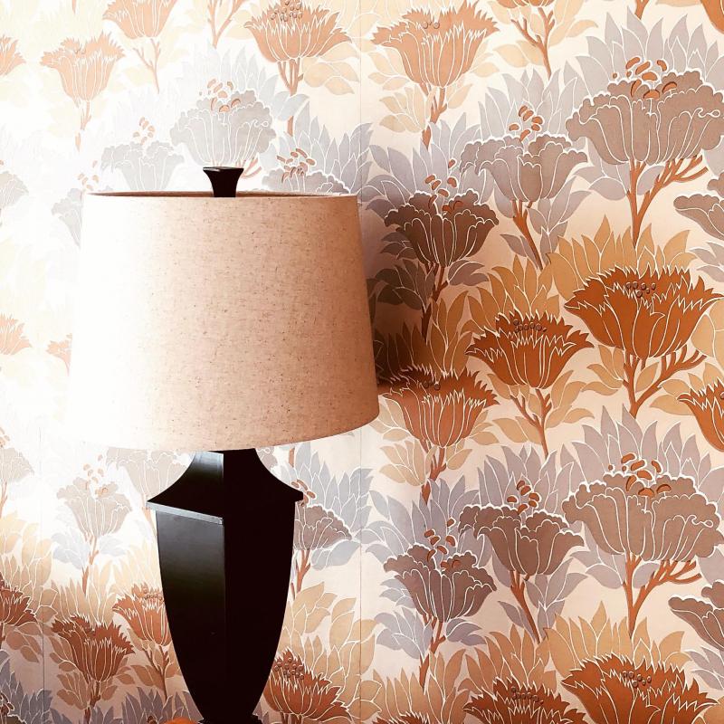 The vintage wallpaper inside one of the cabins at Drift. (Photo courtesy of Ellen Reynolds)