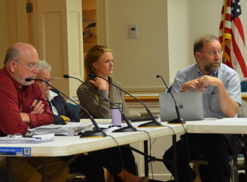 Rockport Select Board member Jeff Hamilton, Camden Select Board member Alison McKellar and Rockport Select Board member Ken McKinley. (Photo by Lynda Clancy)