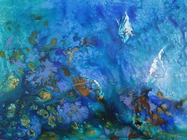 Honorable Mention: Kathryn Keeson-Kight, Alfred, “Reef,” - watercolor on Yupo. Courtesy of Boothbay Region Art Foundation Kathryn Keeson-Kight