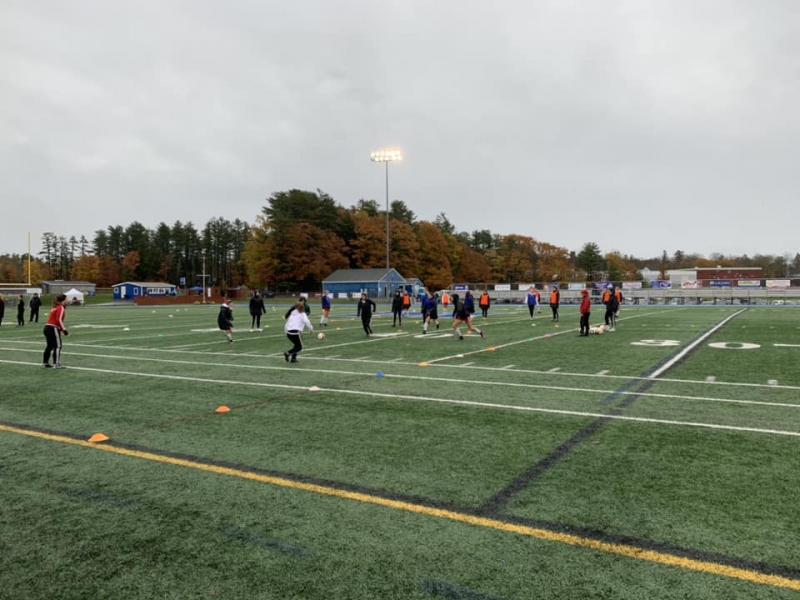 The Camden Hills girls soccer team warming up ahead of its state championship game. (Courtesy Steve Alex)