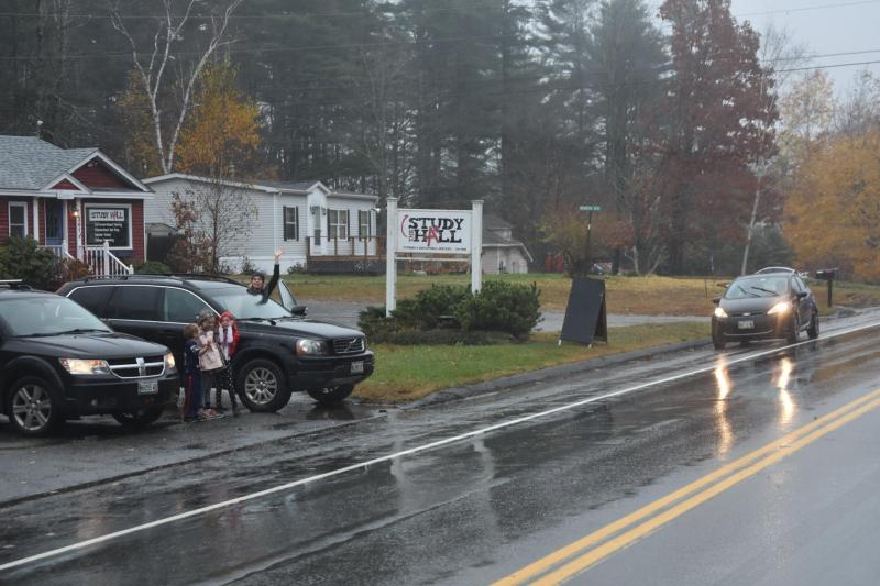 A scene from the escort given to the Camden Hills team by the Rockport and Camden Fire and Rescue Departments, Camden and Rockport police departments, and North East Mobile Health Services. (Courtesy Rockport Fire Department/Facebook)