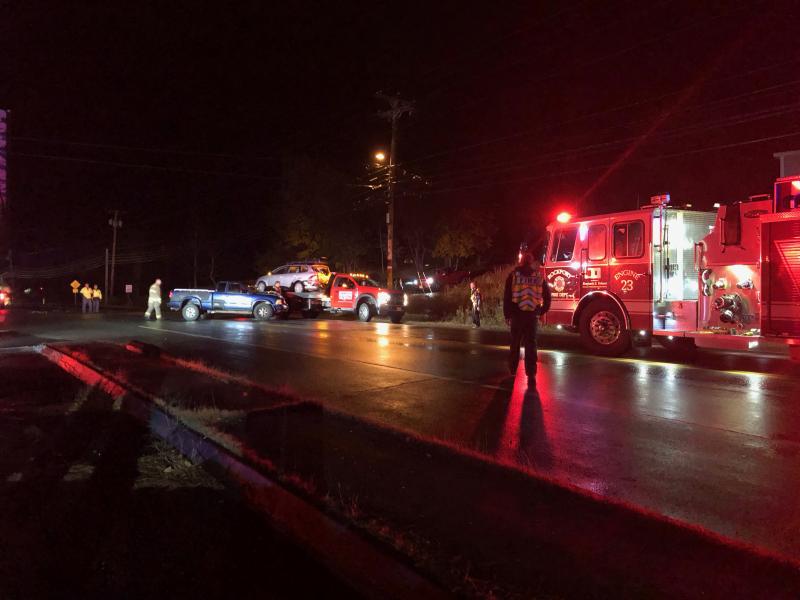 Rockport firefighters respond to the crash at the corner of Main Street and Route 1 in Rockport Nov. 1. (Photo by Lynda Clancy)