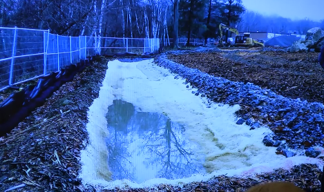 View of an erosion control berm on the site of the new Camden-Rockport Middle School in Camden. (Source: YouTube) camden, rockport, middle school, construction, DEP, erosion