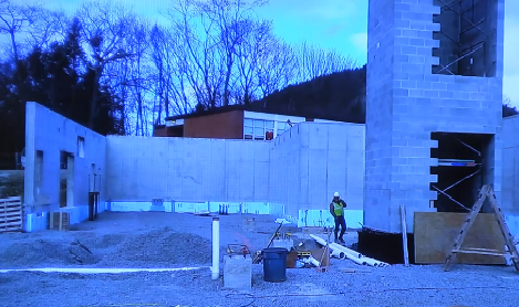 View of the new elevator shaft at the CRMS construction site on Knowlton Street (Source: YouTube.)