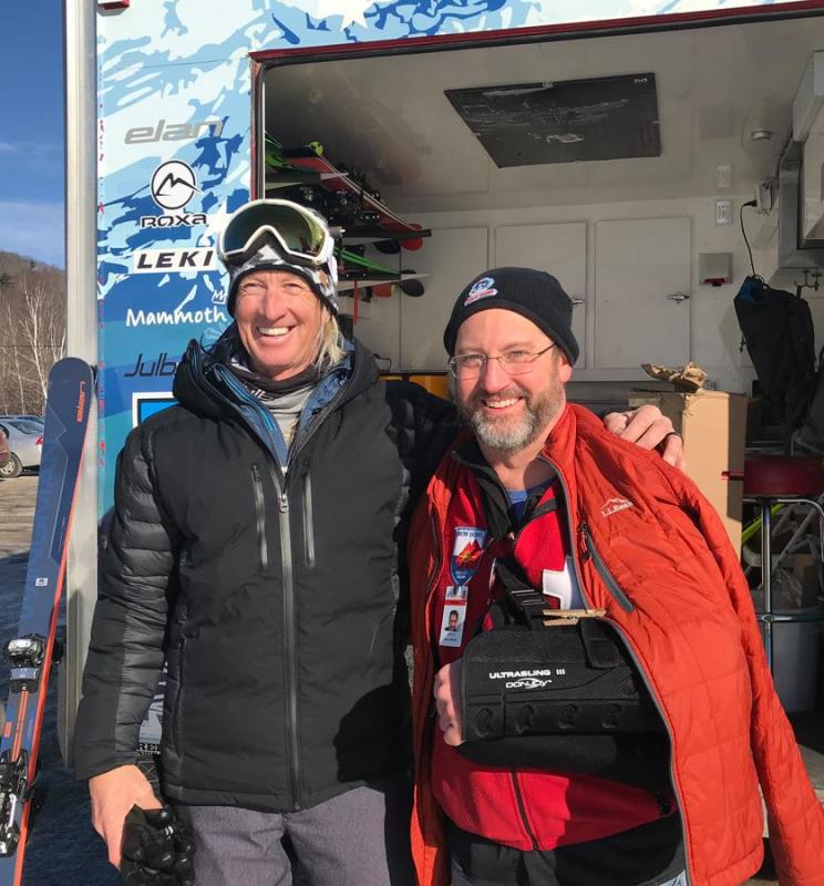Glen Plake and Ragged Mountain Ski Patrol Director Duncan Matlack. (Photo courtesy Camden Snow Bowl/by John Steele)