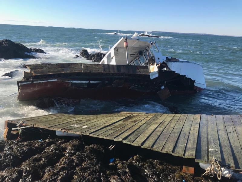 Rockport-based La Boat III was discovered on North Haven after its personal float in Rockport broke free overnight on January 24. (Photo courtesy of Abbie Leonard)