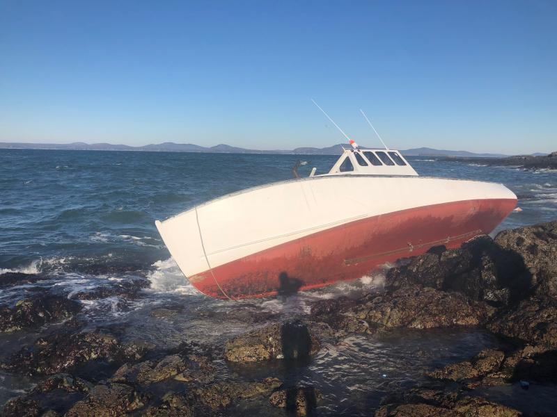 Rockport-based La Boat III was discovered on North Haven after its personal float in Rockport broke free overnight on January 24. (Photo courtesy of Abbie Leonard)