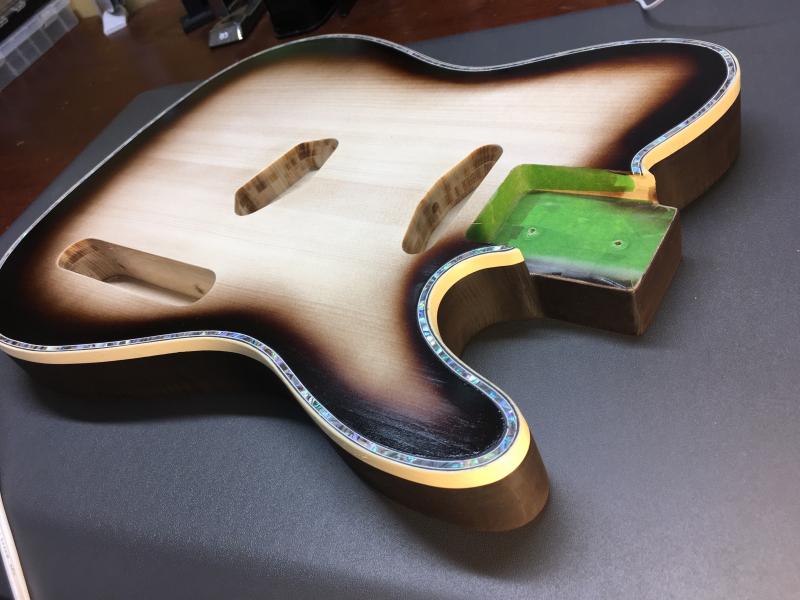 A Northwoods guitar is ready for a clear coating and nears the end of the guitar making process. (Courtesy Thad Chilton)