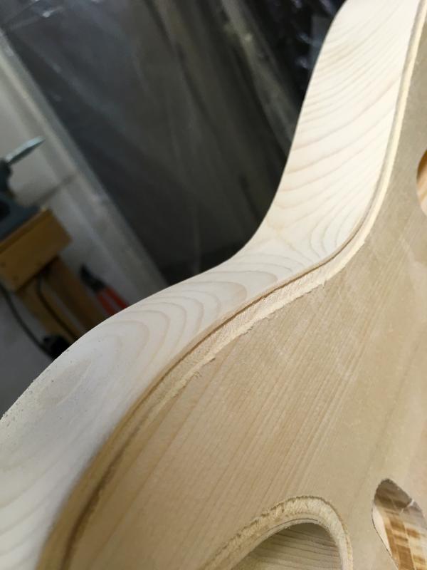 A Northwoods guitar after having its purfling channel sanded during the guitar making process. (Courtesy Thad Chilton)