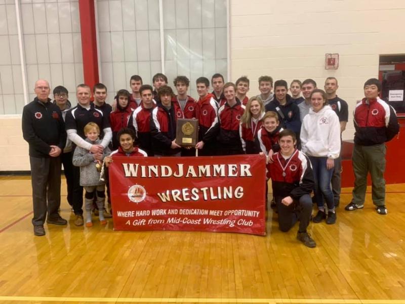 Camden Hills wrestling won the Class A North regional championship in Rockport on Feb. 9. (Courtesy Steve Alex)