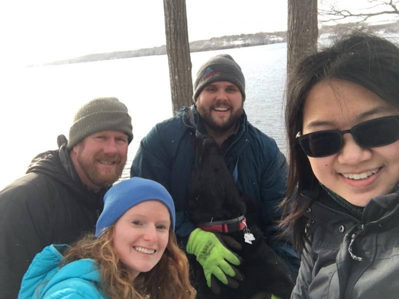 From left, John Anders, GRLT trails manager; Cathy Lookabaugh, of Trekkers; Brent West, GRLT stewardship program manager; and Amanda Chen, Trekkers intern. (Photo courtesy Georges River Land Trust)