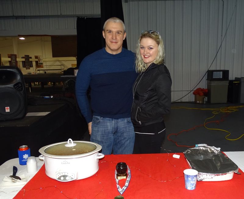 Jared Colson and Belle Ryan were last year’s Chili Cook-Off champions and said they really can’t say what their seasonings are. “We’re sworn to secrecy,” Ryan joked. Colson said their chili has a “good balance of sweet and spicy. (photo by Erica Thoms)