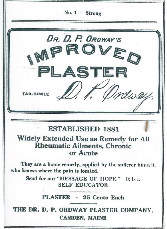 An advertisement for the Ordway Plaster Factory. (Photo courtesy Barbara F. Dyer)