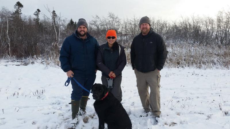 John Anders, GRLT trails manager; Brent West, GRLT stewardship program manager; and Amanda Chen. (Photo courtesy Trekkers)