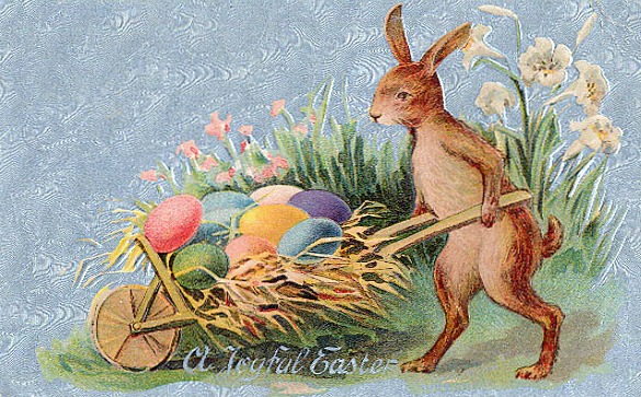 A Victorian-era Easter card rife with fertility symbols. (Photo courtesy Santa Clara County Library)