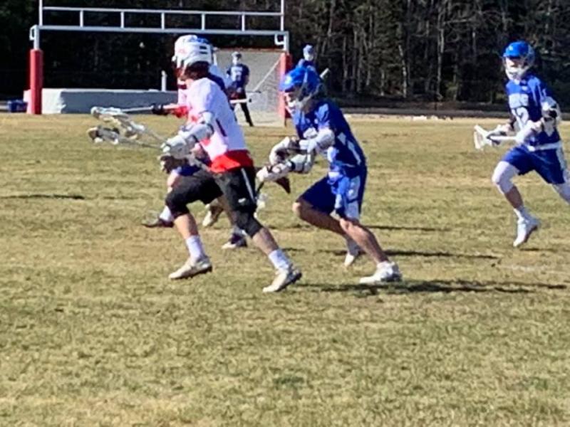 The Camden Hills varsity boys lacrosse team in a game against April 17 against Erskine Academy. (Courtesy Steve Alex)
