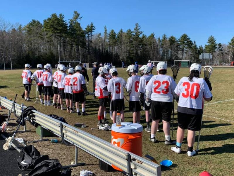 The Camden Hills varsity boys lacrosse team in a game against April 17 against Erskine Academy. (Courtesy Steve Alex)