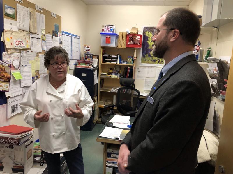 Susan Boivin, left; Rep. Bill Pluecker, right. (Photo courtesy Camden Hills Regional High School)