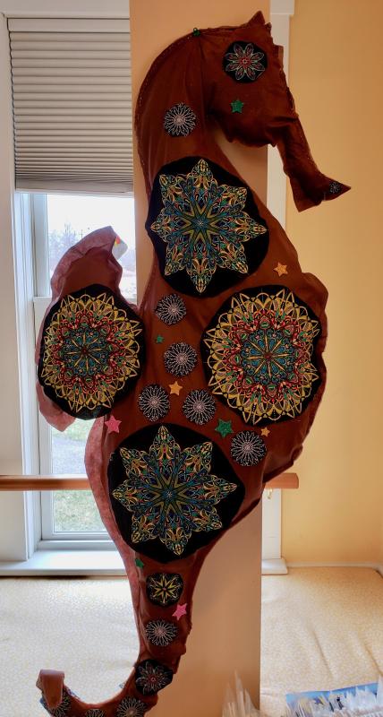 Seahorse – group collaborative, Jackson Memorial Library After School Artists. (Photo courtesy Maine Coastal Islands NWR Visitor Center)