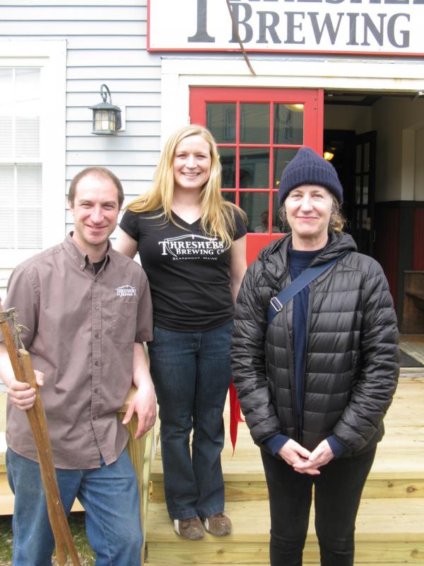 Owners Ethan and Jenna Evangelos and former owner Ann Craven. (Photo courtesy Threshers)