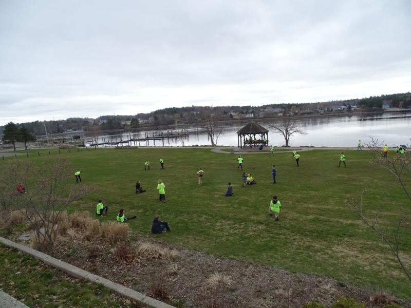 The groups ended up at Belfast’s Boathouse, where they gathered their collected trash. (photo by Erica Thoms)