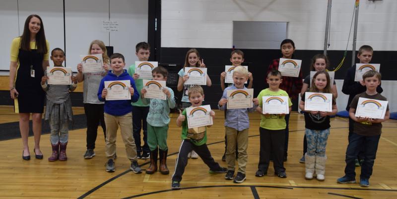 Front: Finn Eddy, Kellen Purington, Austin Haskell, Brayden Shirey, Xander Alley, Kloe Maldonado, and Maden Jovin.
Back: Principal Ainslee Riley, Rayne Carr, Emma Wooster, Rowen Grotton, Marlena Gorman, Jameson Fournier, Samantha Bernardo, Fay Groth, and Teagan Cottle. (Photo courtesy Thomaston Grammar School)