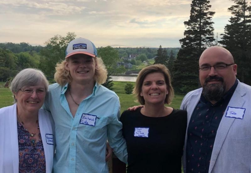 SGBA Scholarship Administrator Rosemary Limmen (left) and SGBA Board Vice President Jake Miller (right) introduced SGBA’s 2019 scholarship winner and Oceanside High School graduate, Zach Cody, and his mom, Tamara Cody (center), to SGBA members at the organization’s after-hours networking event at Blueberry Cove Camp in Tenants Harbor on Tuesday evening, June 18. (Photo courtesy St. George Business Alliance)