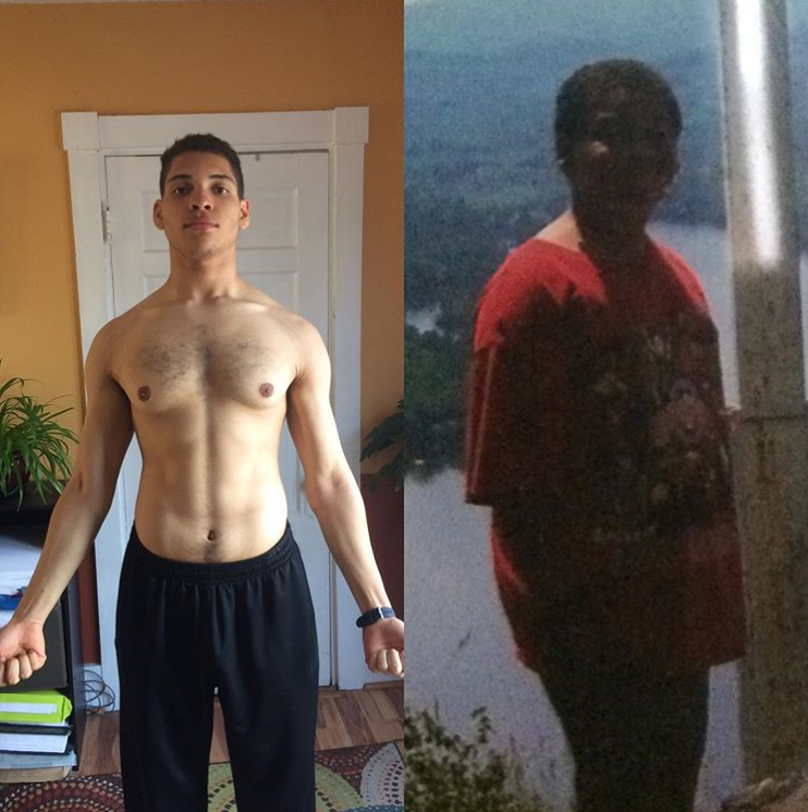 Kaylo Littlejohn at 195 pounds, left, and approximately 240 pounds. (Courtesy Kaylo Littlejohn)