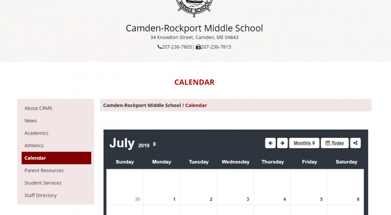 The new website look for Camden-Rockport Middle School.