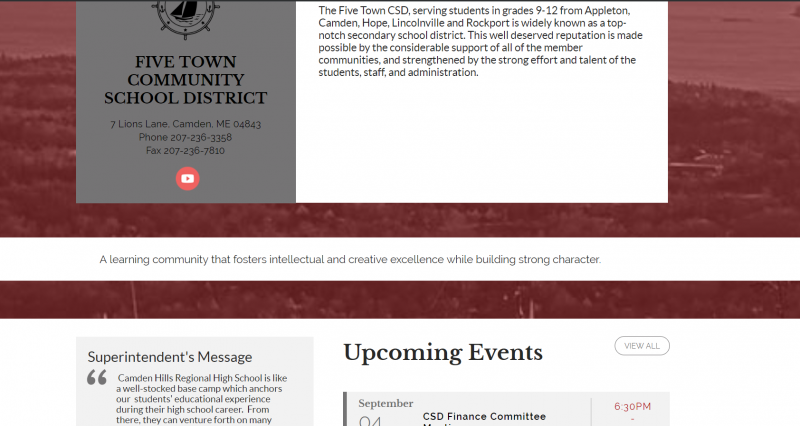 The new website look for Five Town Consolidated School District.