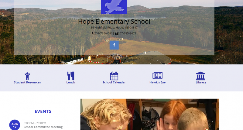 The new website look for Hope Elementary School.