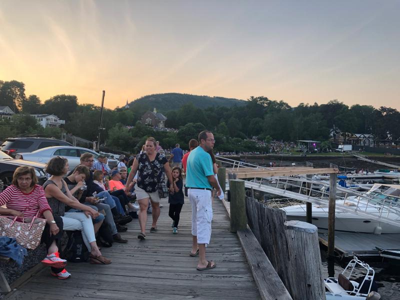 The seats filled along Camden Harbor in anticipation of fireworks. (Photo by Lynda Clancy)