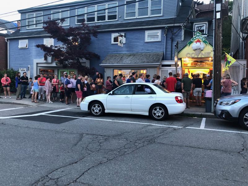 The line for those waiting for ice cream from Camden Cone was long and anticipatory. (Photo by Lynda Clancy)
